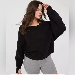 Offline by Aerie Black Ribbed Drop Shoulder Top | XS | Thumbhole Cuffs | Stretch